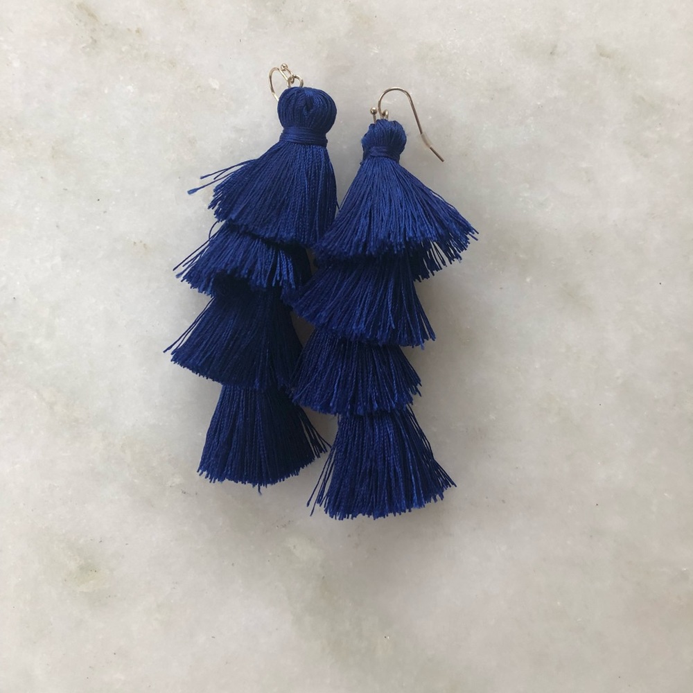 Stylish blue tassel earrings
